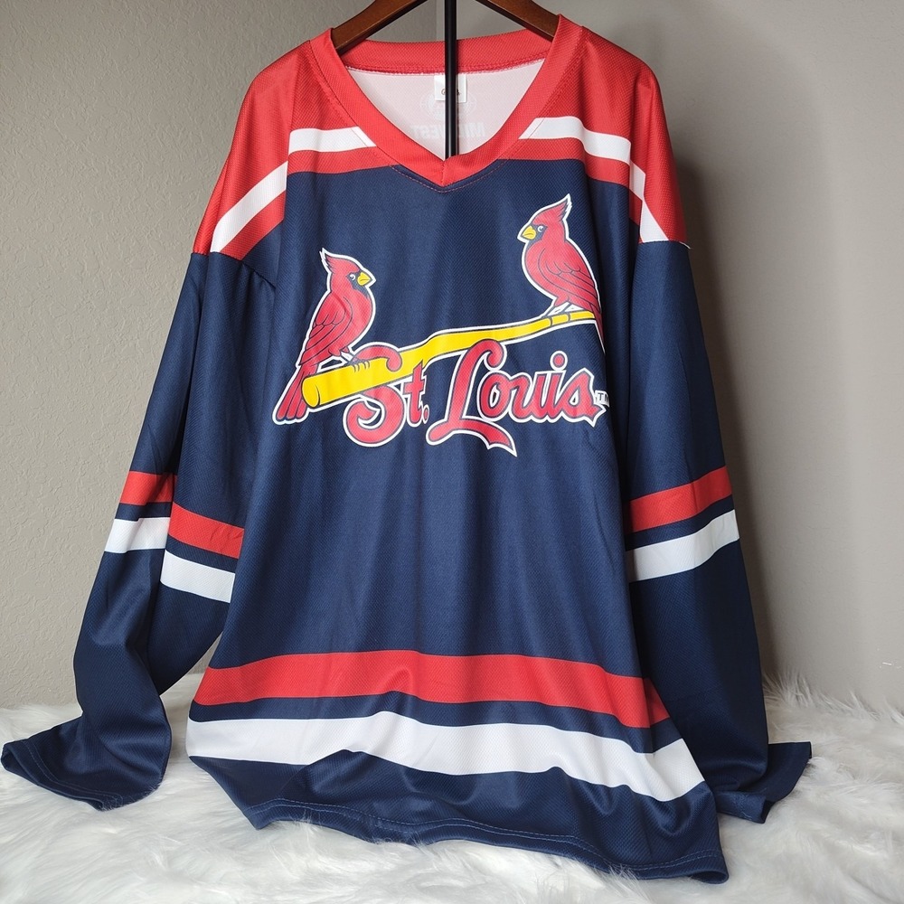 St. Louis Cardinals Jersey Mens XL Navy Red Fox Sports Midwest Hockey‎ Style